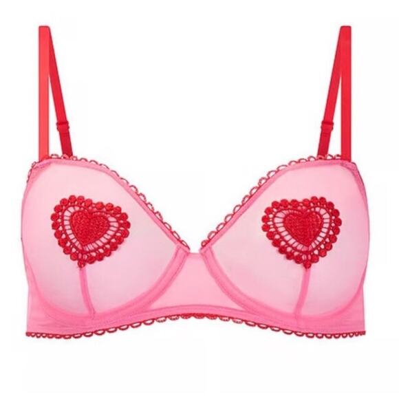 Victoria’s Secret Pink Red Hearts Adore Me Bra 46DDD Coquette Kawaii Lolita - Picture 1 of 2